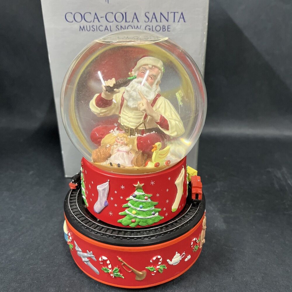VTG Hallmark 2001 Coca-Cola Santa Christmas Musical Snow Globe Train Moves W/box